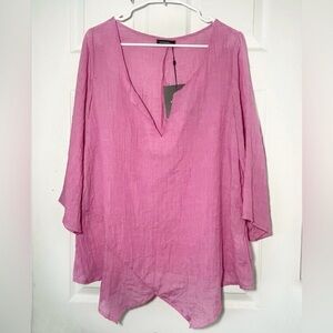 New Just Fashion Now Pink Women’s Top tunic 3/4 Sleeves V Neck Sz L‎